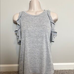 Cold-Shoulder Ruffle Knit Top - Light Gray